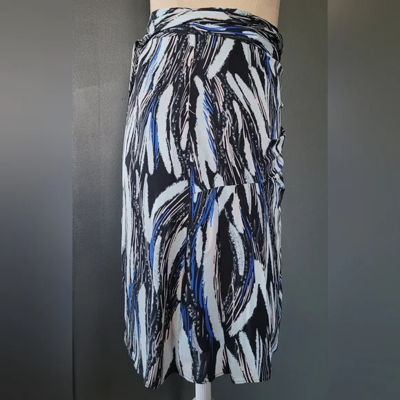 Reiss Blue and Black Asymmetrical Wrap Midi Skirt - Picture 4 of 10